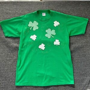 VTG Jerzees‎ St. Patrick's Day T-Shirt Shamrock Graphic Tee Green Lucky Womens L